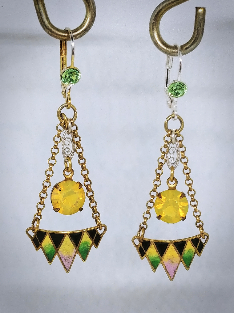 RTS ☢ Art Deco and glass enamel, vintage UG glass earrings - Costume  1