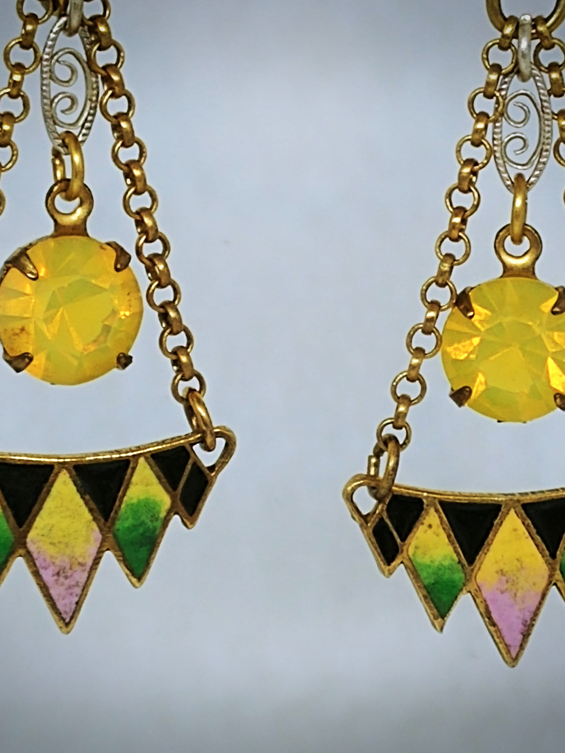 RTS ☢ Art Deco and glass enamel, vintage UG glass earrings - Costume  2