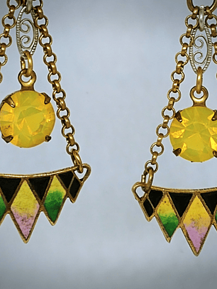 CJ - 4.4tcw ☢ Art Deco and glass enamel, vintage UG glass earrings - Costume 👑