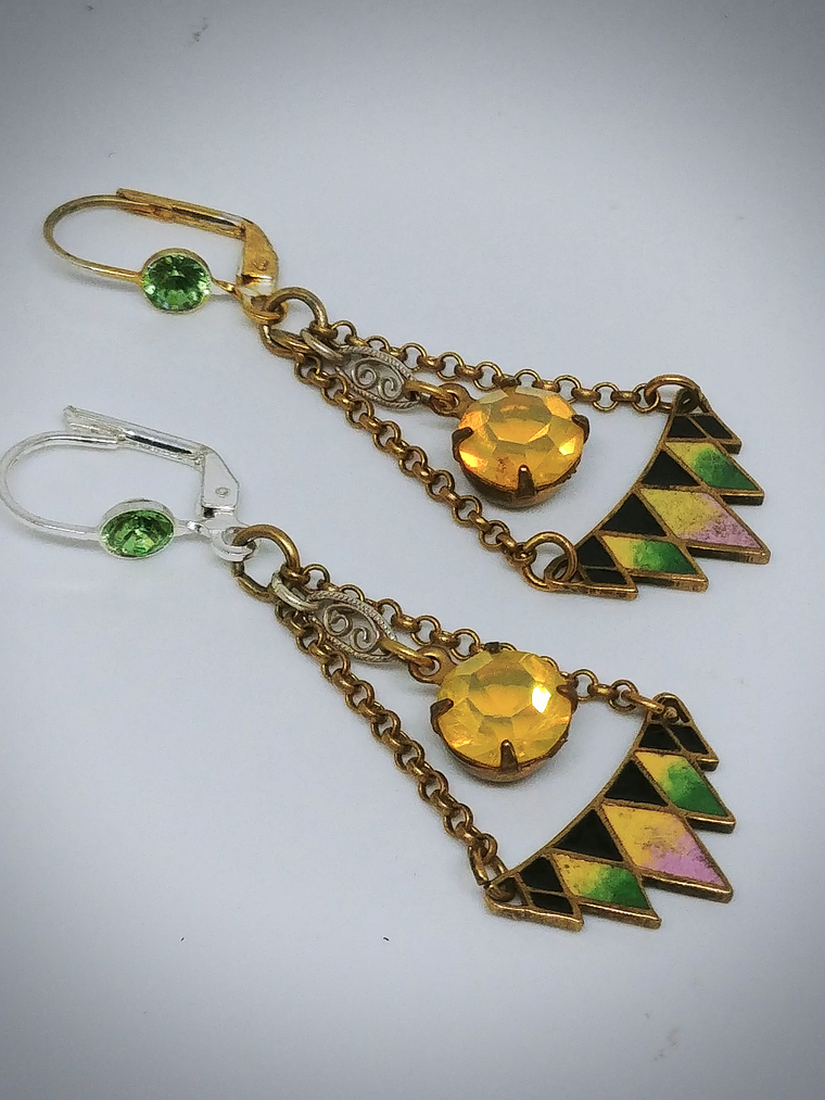 RTS ☢ Art Deco and glass enamel, vintage UG glass earrings - Costume  4