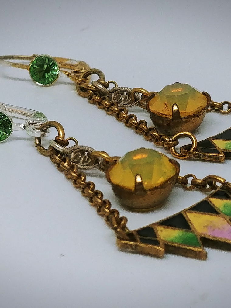 RTS ☢ Art Deco and glass enamel, vintage UG glass earrings - Costume  3