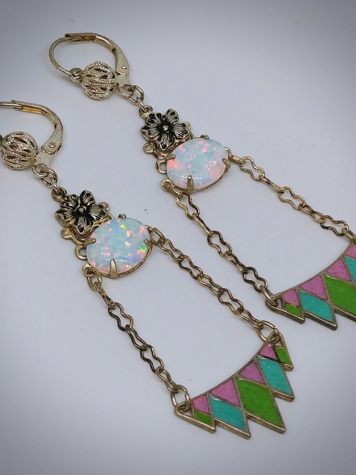 RTS - Art Deco, Opal and glass enamel earrings - costume - Video⏯ 1