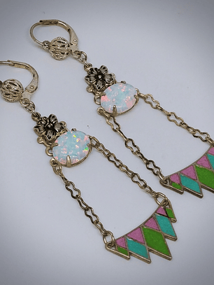RTS - Art Deco, Opal and glass enamel earrings - sterling - Video
