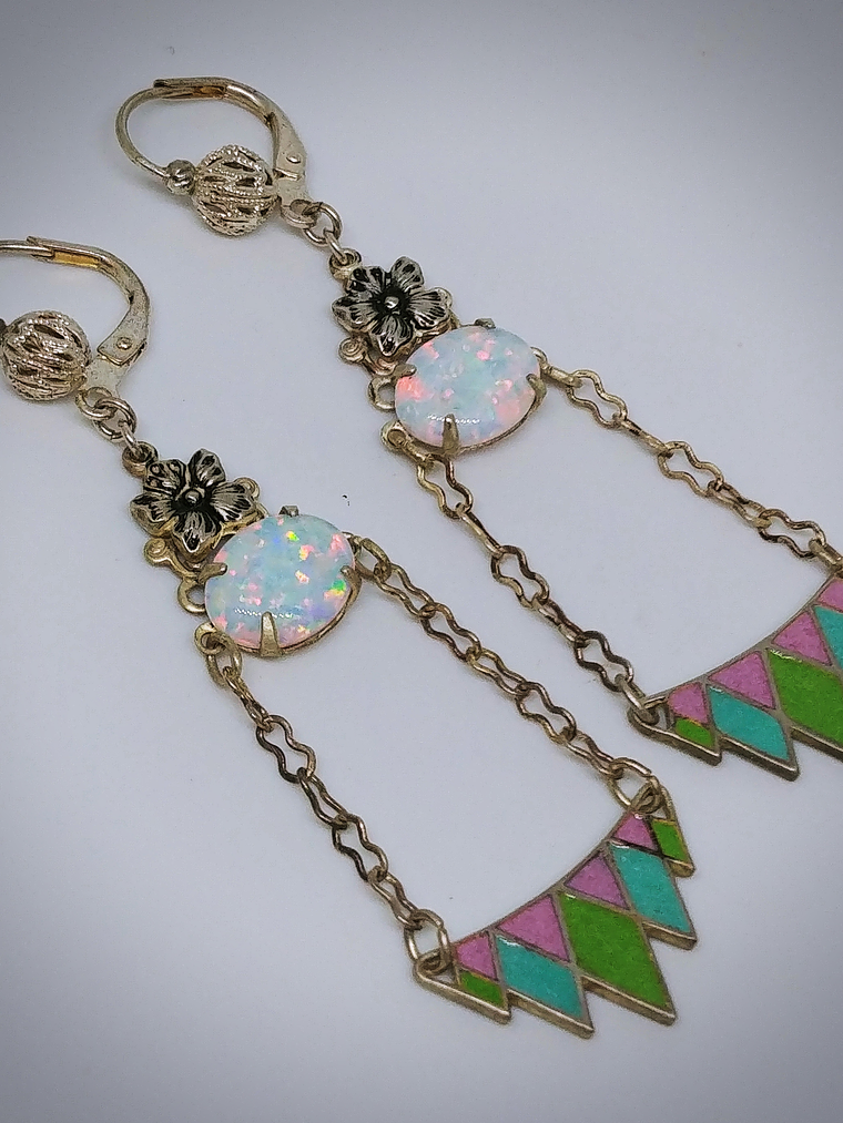 RTS - Art Deco, Opal and glass enamel earrings - costume - Video⏯ 1