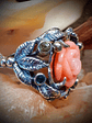 RTS - Sz 6.5 Carved genuine coral & Tanzanite ring - Sterling & 14k - thumbnail 4