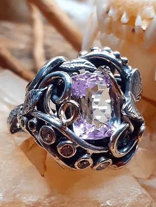 5.3ct Kunzite sterling and gold Butterfly ring, Size 8.5 - Video ⏯