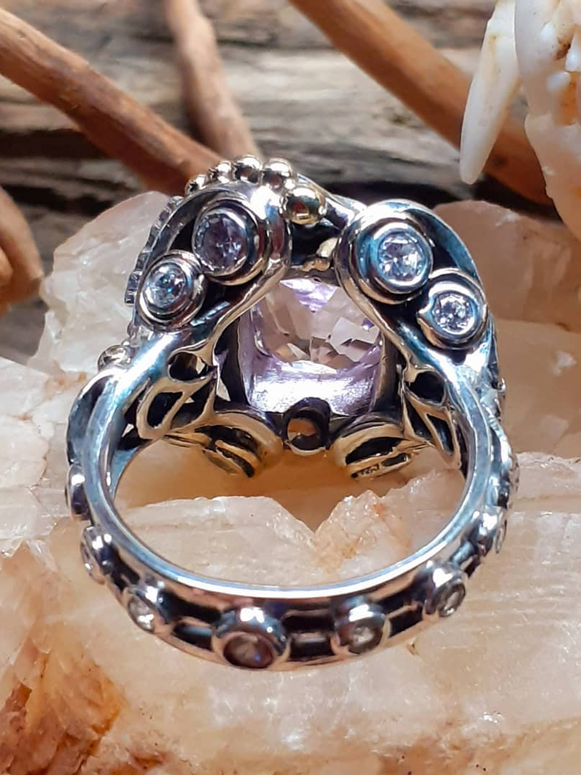 RTS - Sz 8.5 Kunzite sterling and gold Butterfly ring, Sterling & 14k - Video ⏯ 3