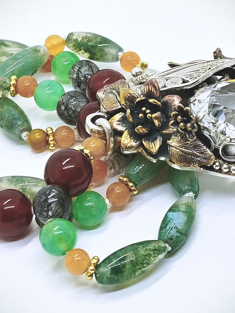 RTS - Silver Filigree and quartz, moss agate necklace - Mixed metals 3