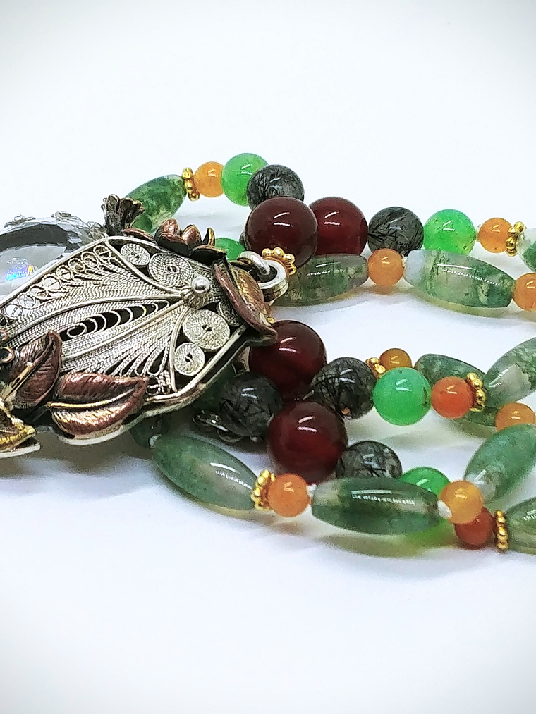 RTS - Silver Filigree and quartz, moss agate necklace - Mixed metals 5