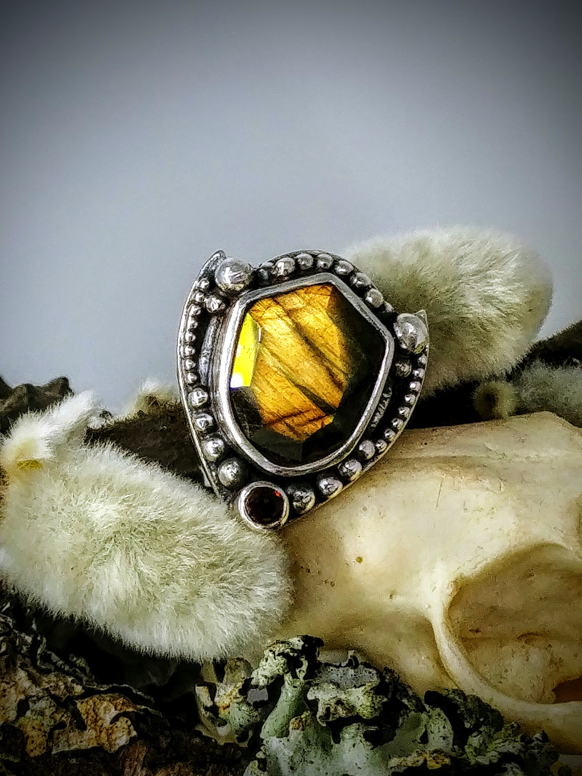 MTO - Labradorite & yellow tourmaline shield shape pendant - Sterling 1