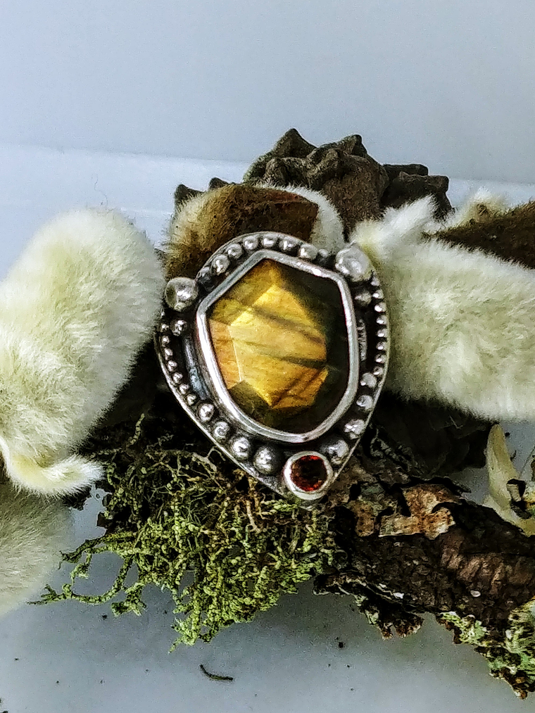 MTO - Labradorite & yellow tourmaline shield shape pendant - Sterling 3