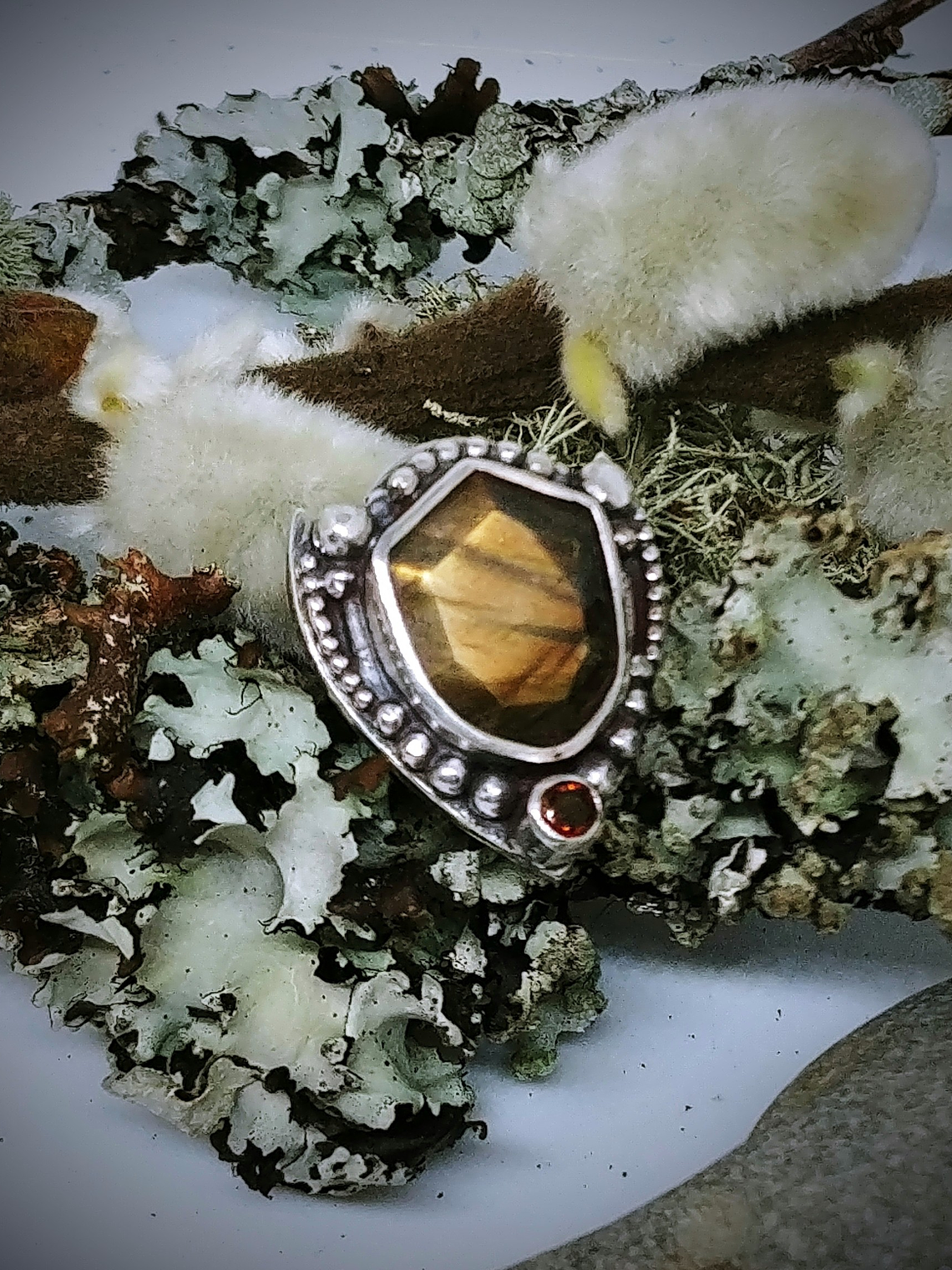 MTO - Labradorite & yellow tourmaline shield shape pendant - Sterling 4