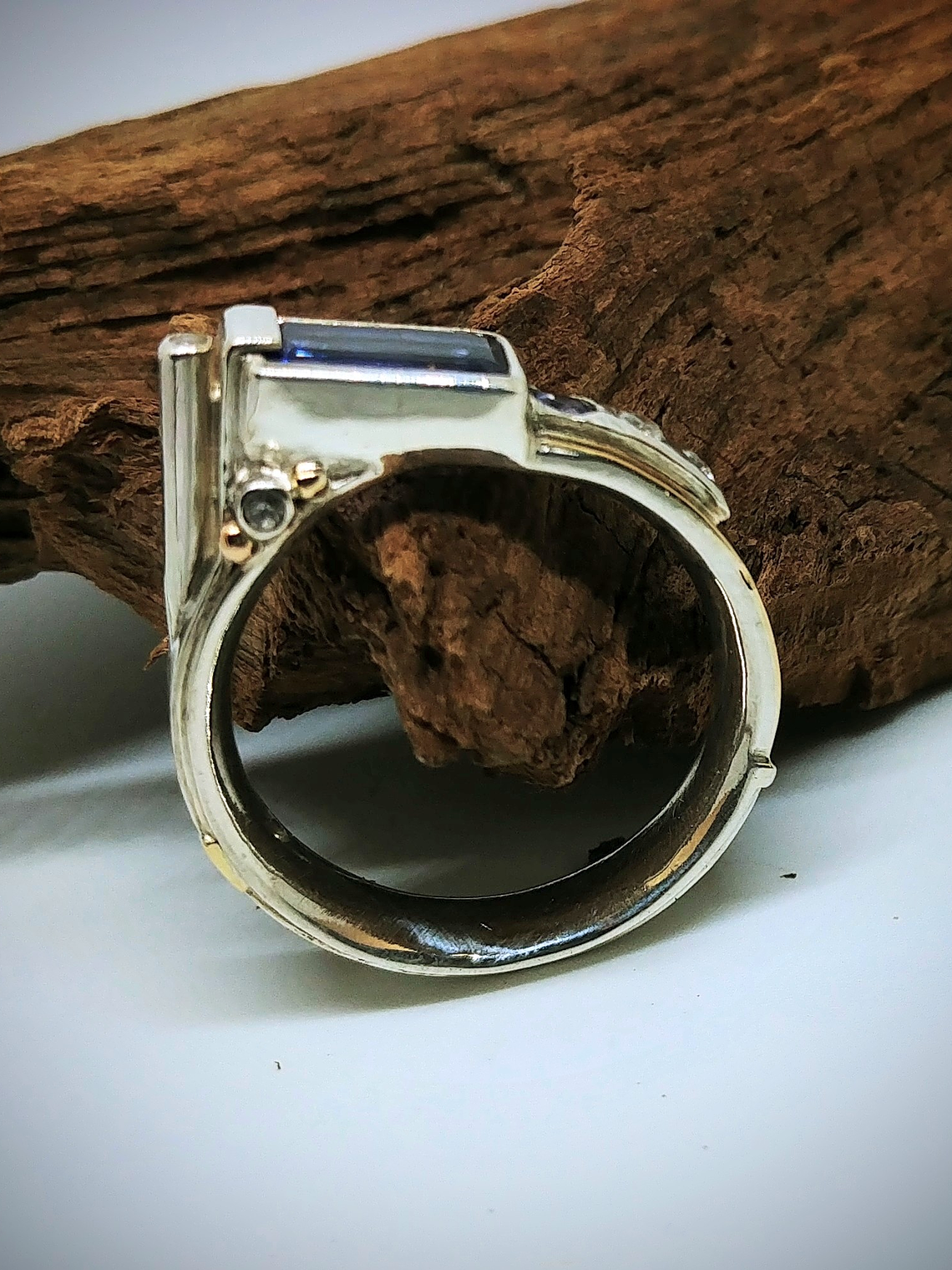 RTS - Sz 9 Tanzanite, black spinel, white spinel, sterling and 14k gold ring - Unisex - Video ⏯  3