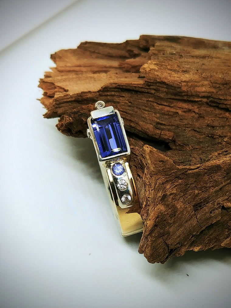 RTS - Sz 9 Tanzanite, black spinel, white spinel, sterling and 14k gold ring - Unisex - Video ⏯  4