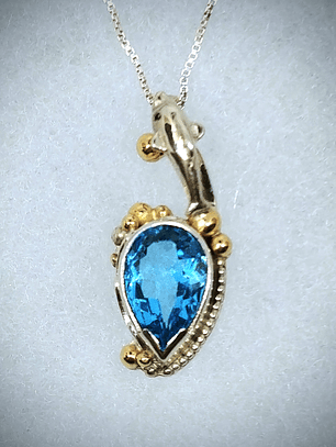 MTO - Sterling and gold, Blue topaz Dolphin pendant - Sterling