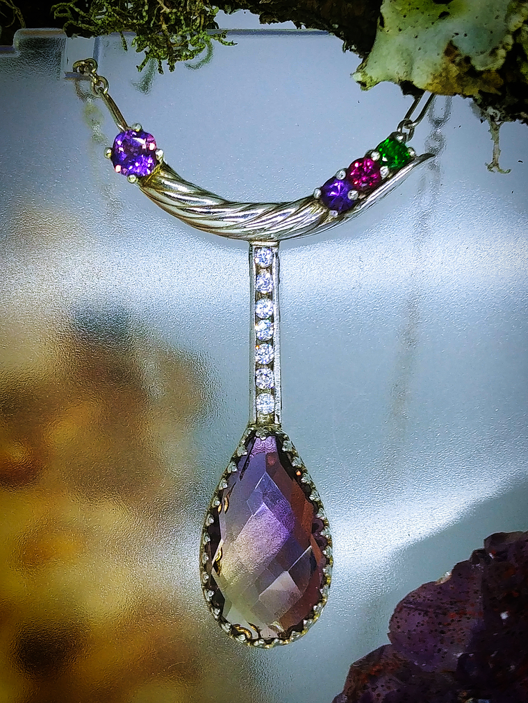 Sterling, Ametrine, chrome diopside and garnet necklace - Video - Private collection 4