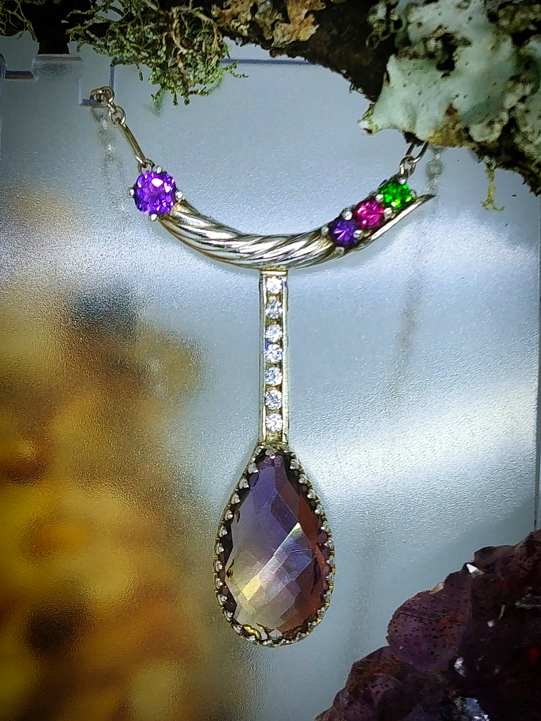 Sterling, Ametrine, chrome diopside and garnet necklace - Video - Private collection 5