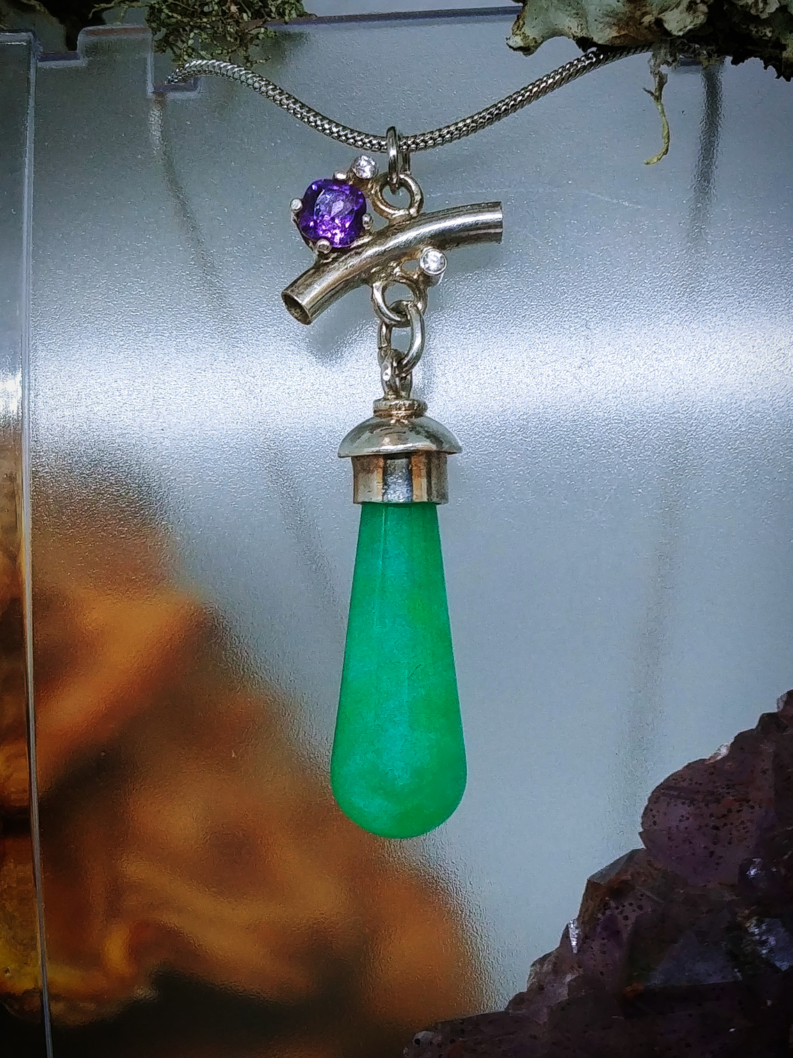 Chrysoprase and Amethyst drop necklace 3