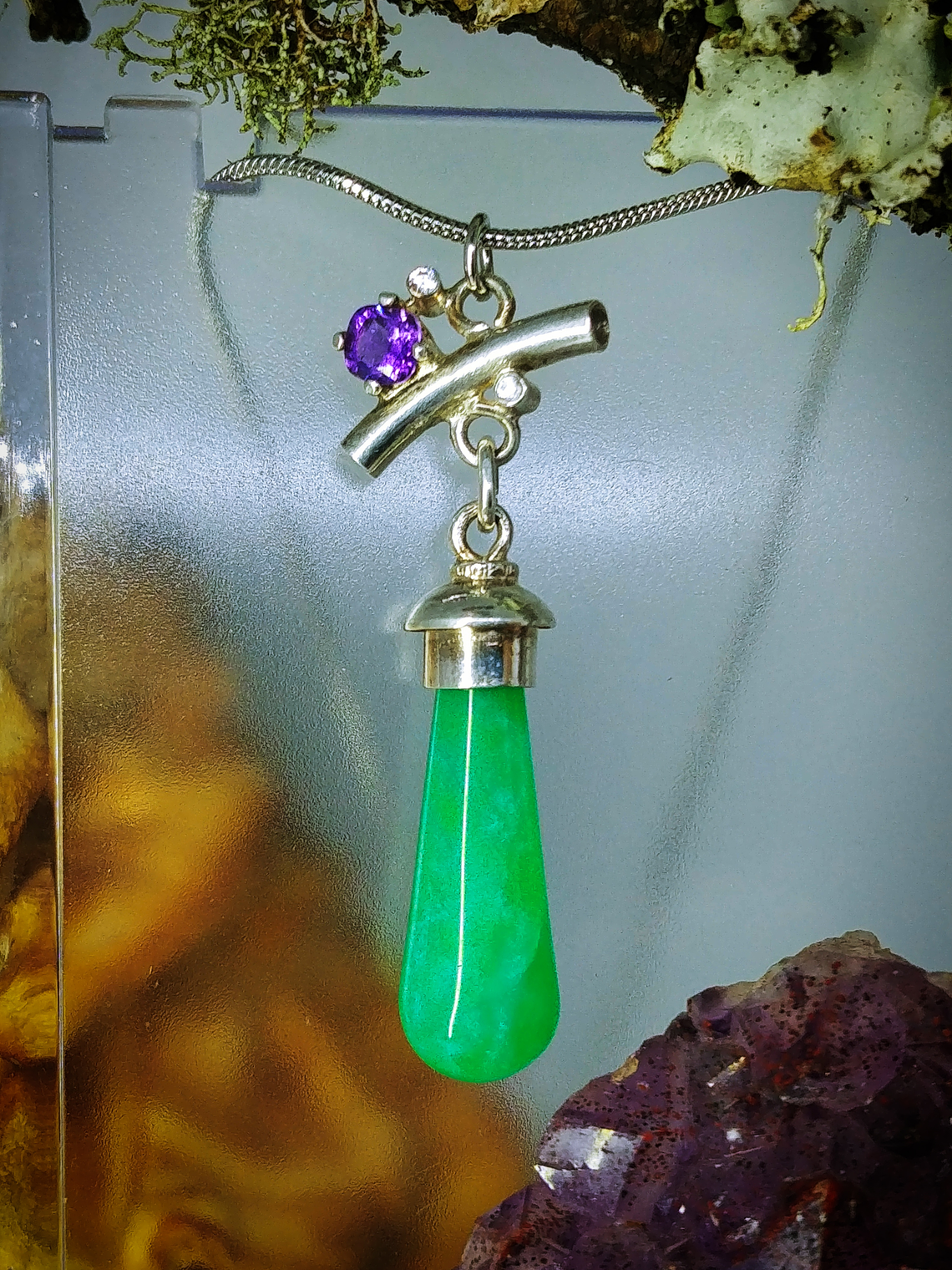 Chrysoprase and Amethyst drop necklace 5