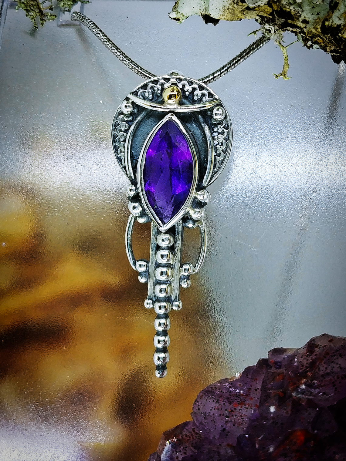 MTO - Sterling and Gold, Boho style African amethyst pendant - Video -  Private collection 1