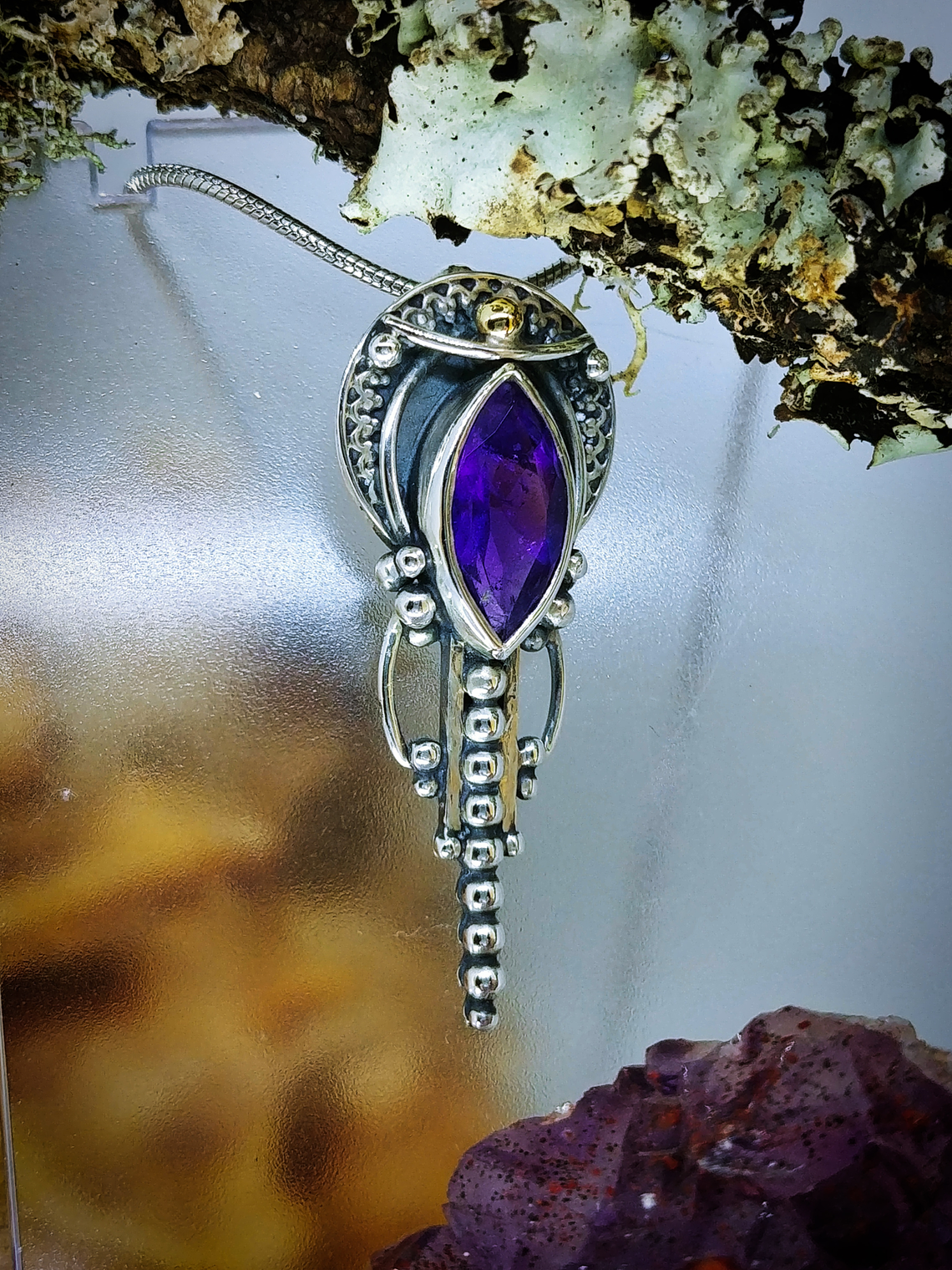 MTO - Sterling and Gold, Boho style African amethyst pendant - Video -  Private collection 2