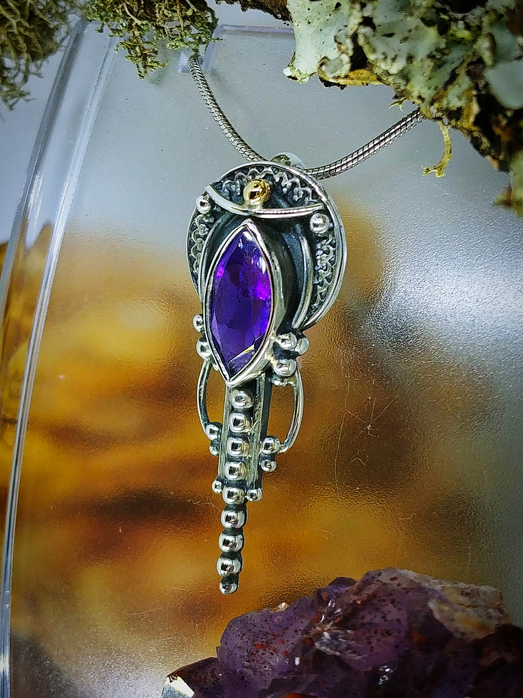 MTO - Sterling and Gold, Boho style African amethyst pendant - Video -  Private collection 3