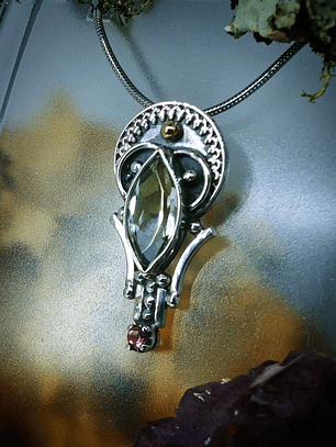 MTO - Boho style Prasiolite,pink tourmaline, sterling and gold necklace - Sterling