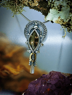 MTO - Boho style Smoky quartz, sterling & 14k gold necklace