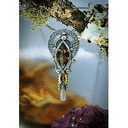  Boho style Smoky quartz, sterling and gold necklace