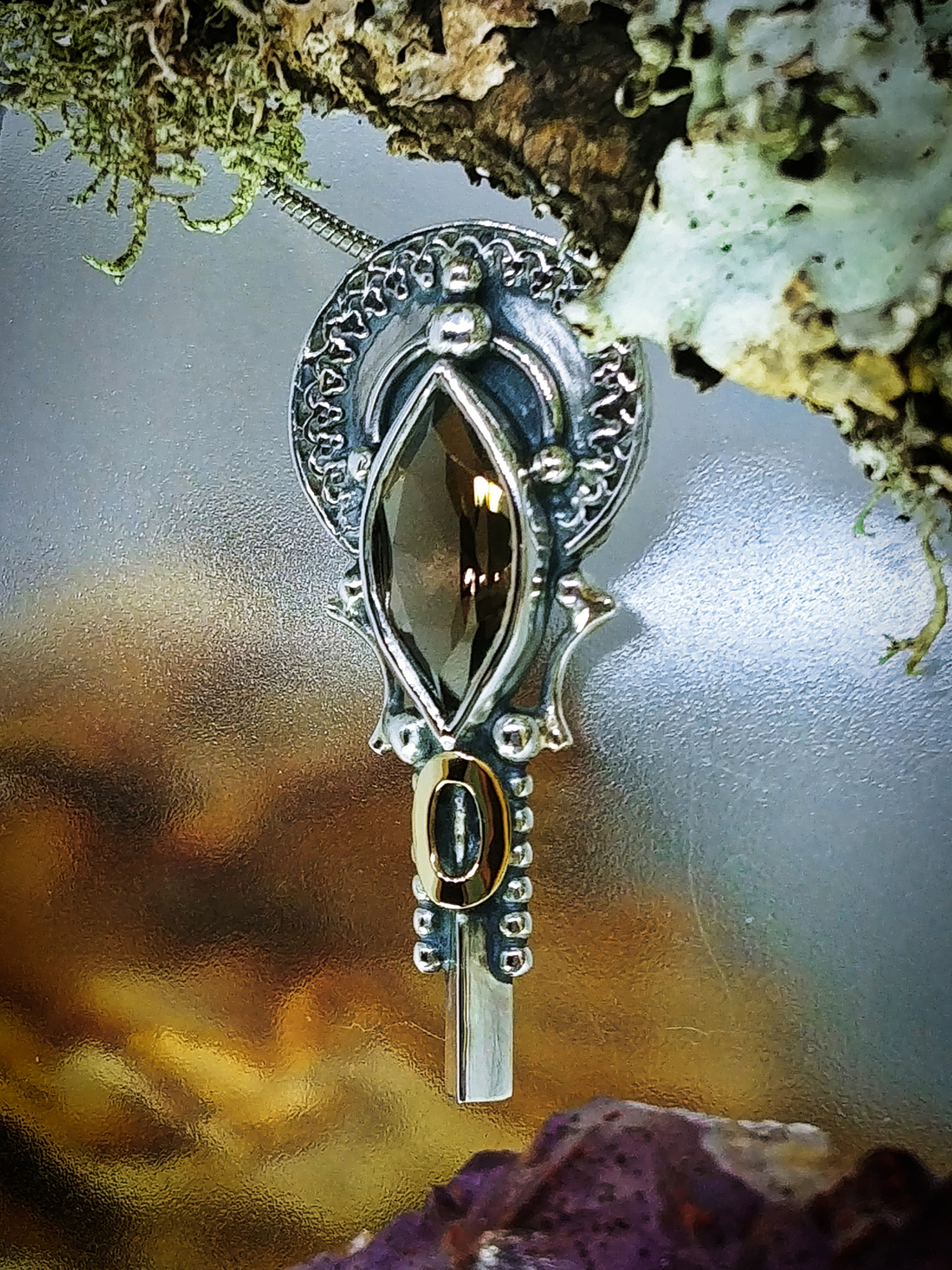 MTO - Boho style Smoky quartz, sterling & 14k gold necklace 4