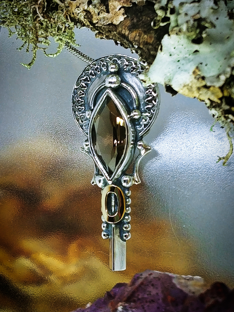 MTO - Boho style Smoky quartz, sterling & 14k gold necklace 4