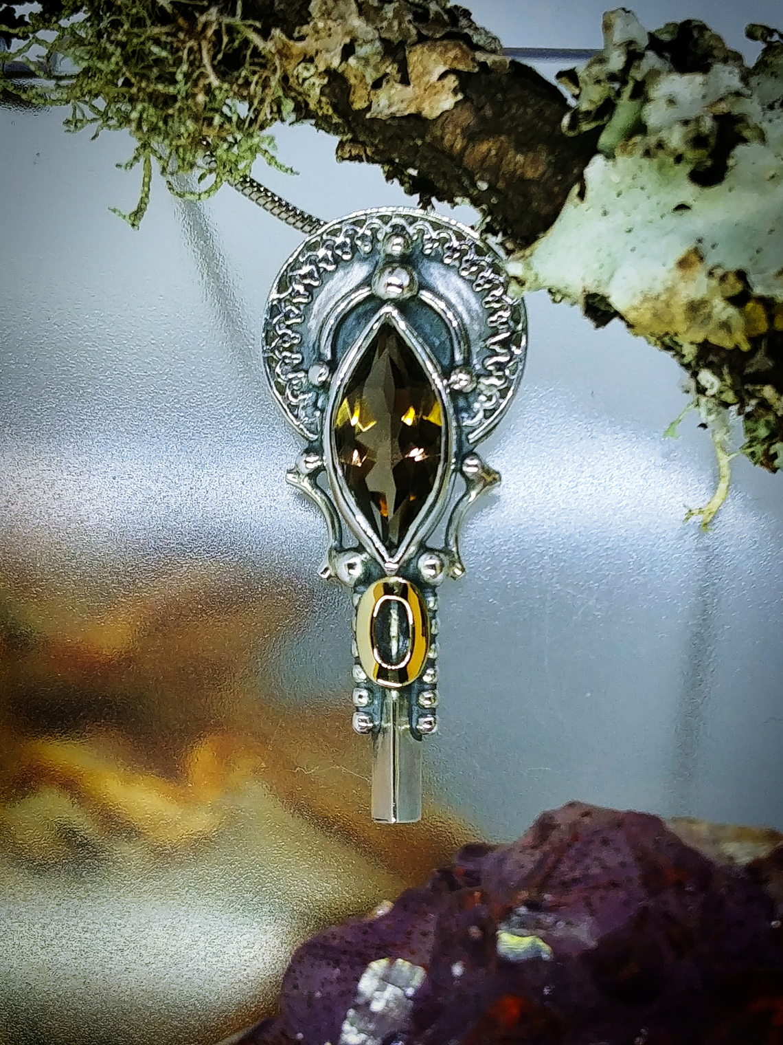 MTO - Boho style Smoky quartz, sterling & 14k gold necklace 5