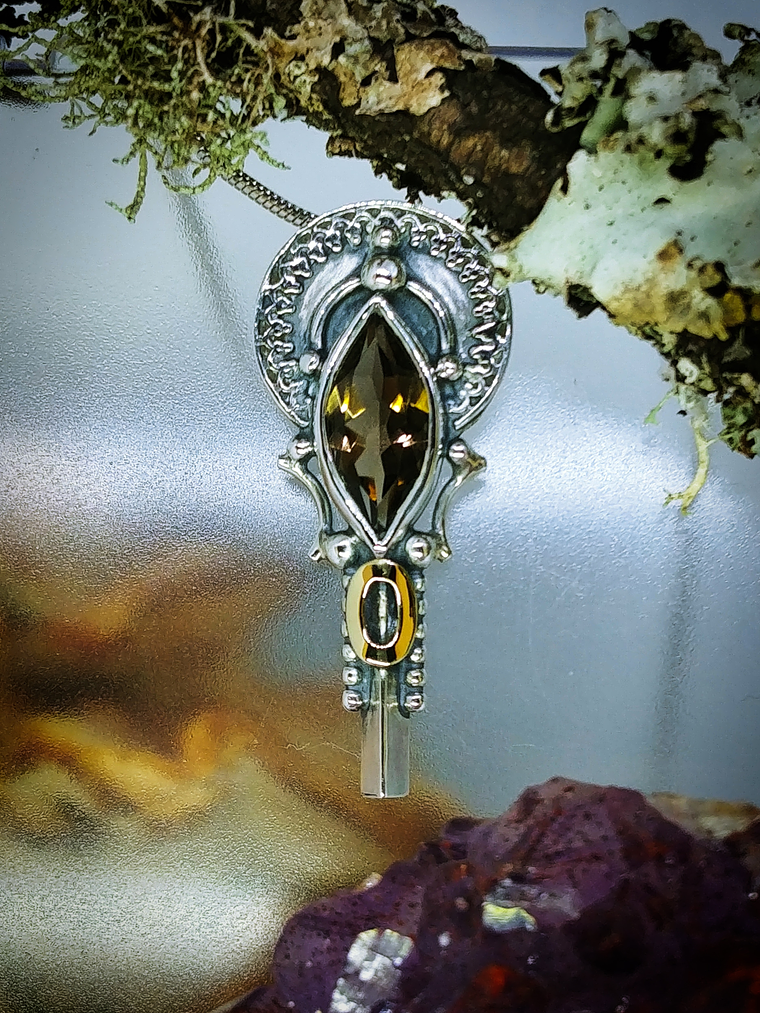 MTO - Boho style Smoky quartz, sterling & 14k gold necklace 5
