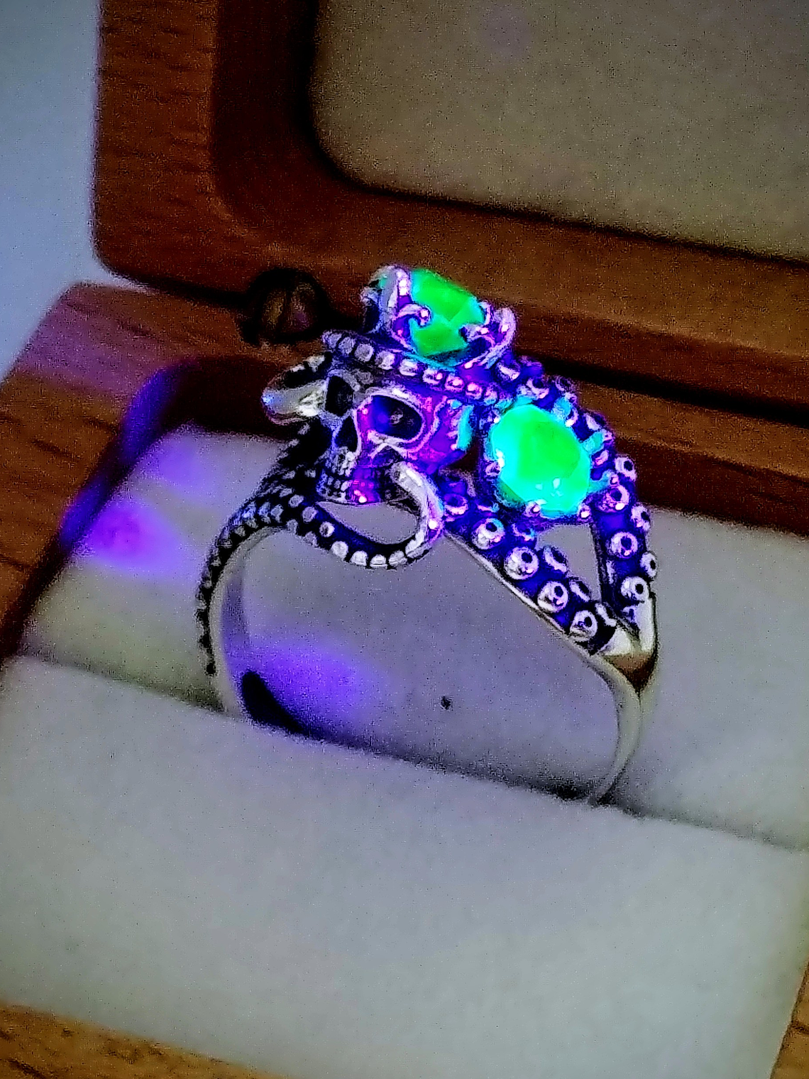 SS - 1.5ct ☢ Octopus tentacles, skull and vintage UG glass ring - Sterling 💍  6