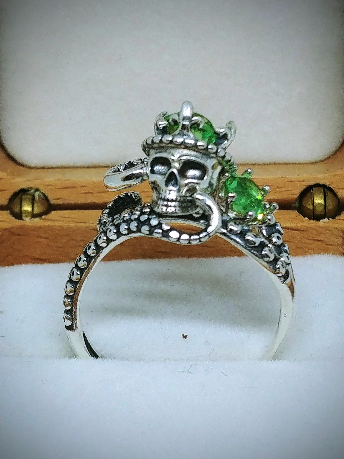 SS - 1.5ct ☢ Octopus tentacles, skull and vintage UG glass ring - Sterling 💍  1