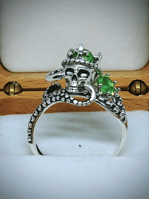 SS - 1.5ct ☢ Octopus tentacles, skull and vintage UG glass ring - Sterling 💍 