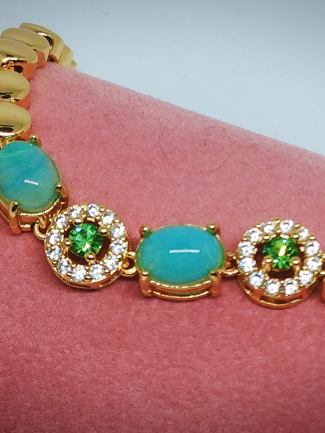 RTS ☢ Stunning Art Nouveau inspired, vintage Green opal UG glass Set- 14k gold-plated  - Costume 6