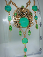 RTS ☢ Stunning Art Nouveau inspired, vintage Green opal UG glass Set- 14k gold-plated  - Costume - thumbnail 1