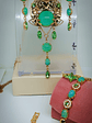 RTS ☢ Stunning Art Nouveau inspired, vintage Green opal UG glass Set- 14k gold-plated  - Costume - thumbnail 2