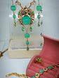 RTS ☢ Stunning Art Nouveau inspired, vintage Green opal UG glass Set- 14k gold-plated  - Costume - thumbnail 9
