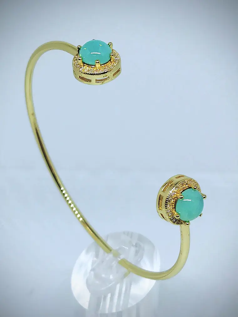 Contemporary, Gold-plated  Green Opal Uranium glass and CZ bracelet -      #Bb056 1