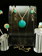 24tcw ☢ Vintage green Opaline UG glass Necklace, earrings, ring and bracelet Set - Costume - thumbnail 2