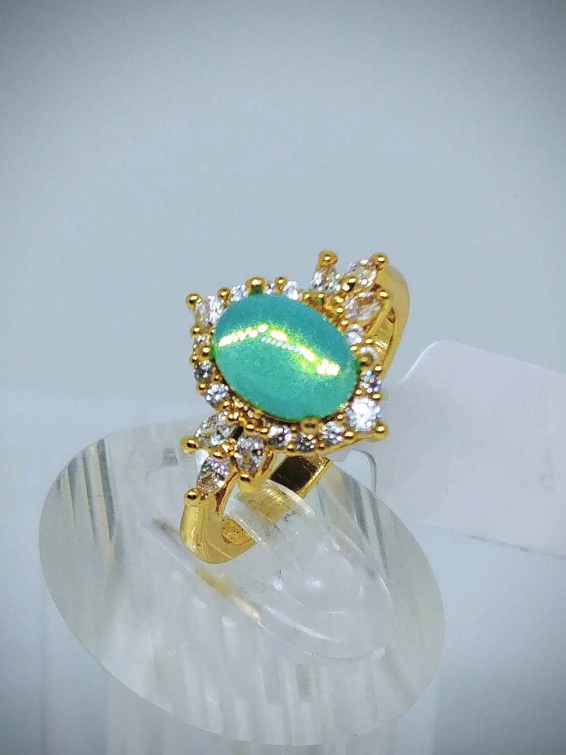 24tcw ☢ Vintage green Opaline UG glass Necklace, earrings, ring and bracelet Set - Costume 10