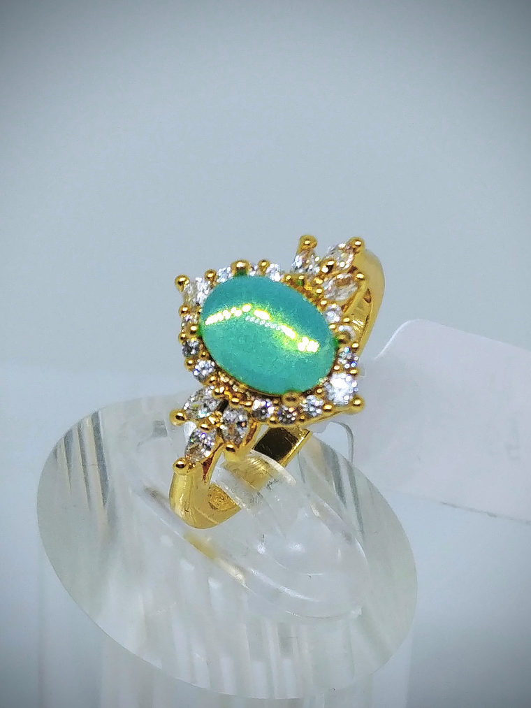 24tcw ☢ Vintage green Opaline UG glass Necklace, earrings, ring and bracelet Set - Costume 10