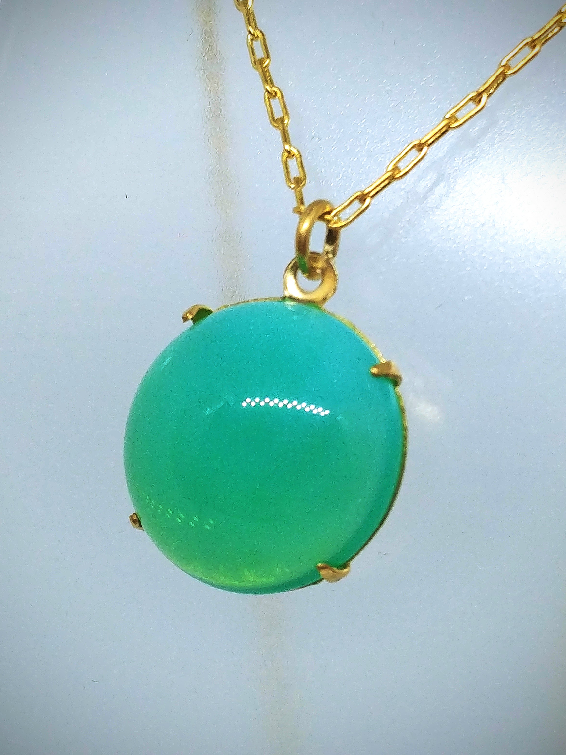 24tcw ☢ Vintage green Opaline UG glass Necklace, earrings, ring and bracelet Set - Costume 5