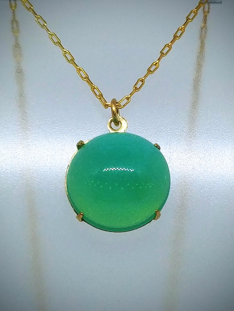 24tcw ☢ Vintage green Opaline UG glass Necklace, earrings, ring and bracelet Set - Costume 4