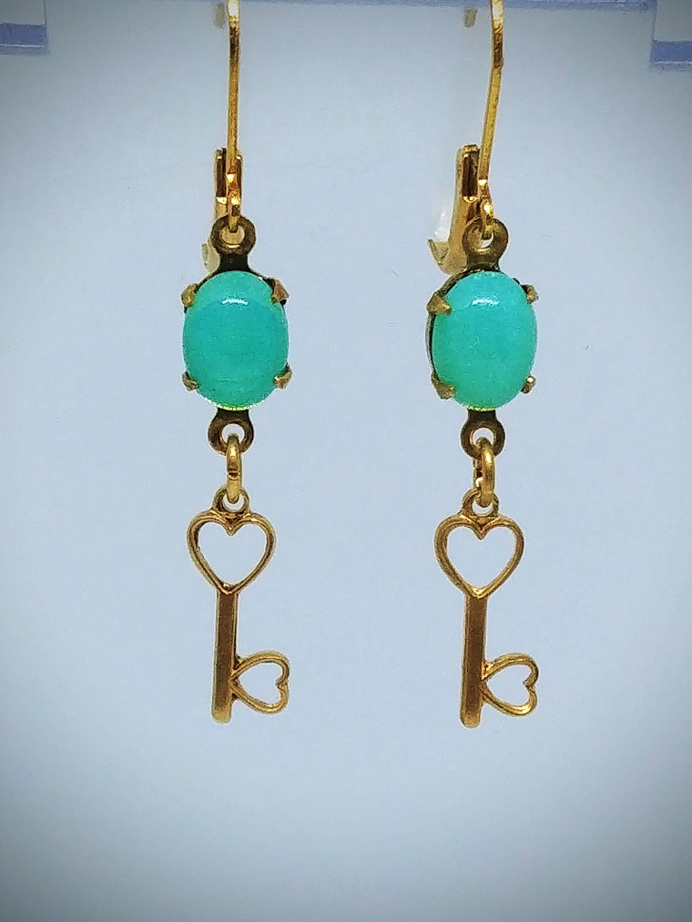 24tcw ☢ Vintage green Opaline UG glass Necklace, earrings, ring and bracelet Set - Costume 12