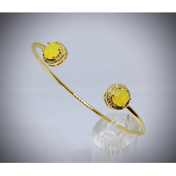 CJ - 3.5tcw ☢ vintage Yellow Opal UG glass, 14k yellow gold-plated open cuff bracelet - Costume 