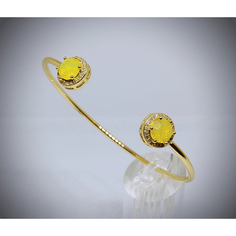 CJ - 3.5tcw ☢ vintage Yellow Opal UG glass, 14k yellow gold-plated open cuff bracelet - Costume 