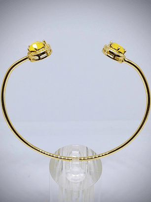 CJ - 3.5tcw ☢ vintage Yellow Opal UG glass, 14k yellow gold-plated open cuff bracelet - Costume 